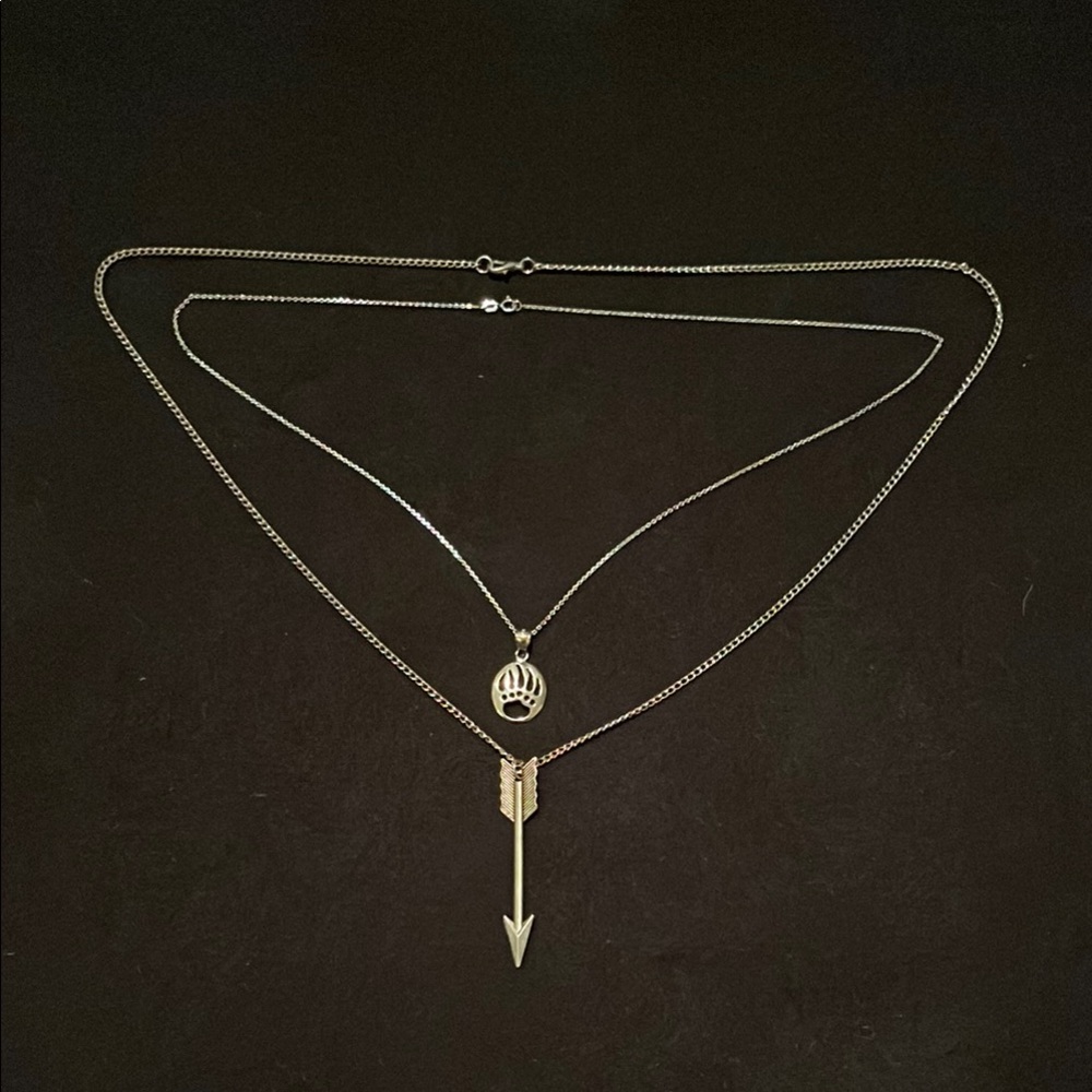 Elegant Silver Arrow and Paw Pendant Necklace